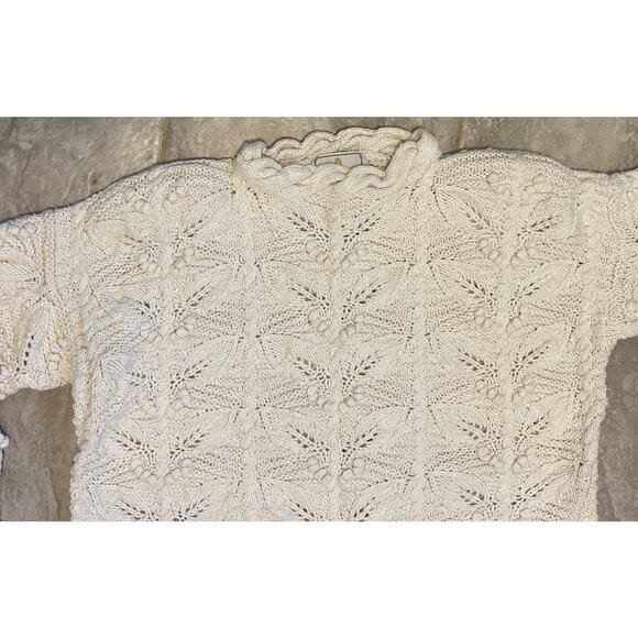 Vtg Express Tricot M Fisherman Sweater Aran Chunky Hand Knit Cream Grandma Core - Picture 3 of 7